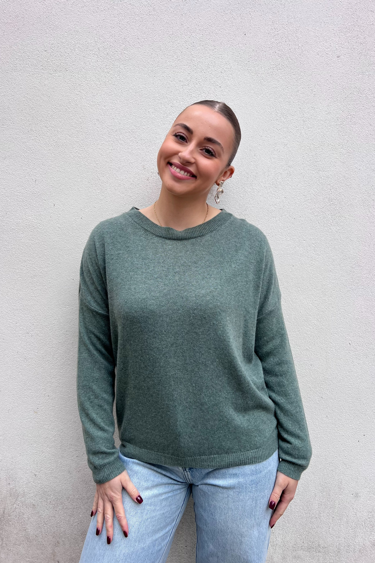 chummy pull fin en cachemire vert (1)