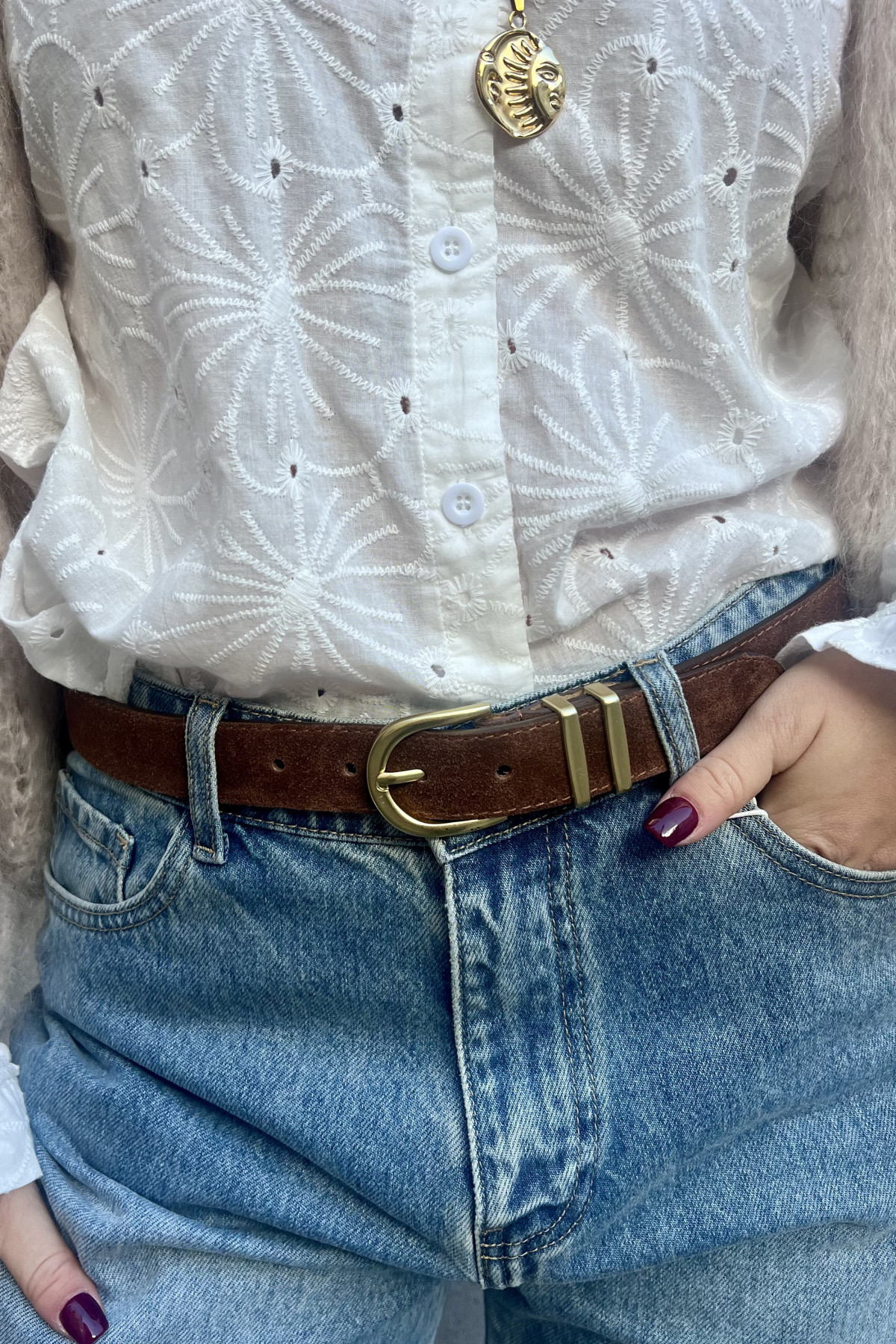 chummy ceinture croûte de cuir de vachette avec une boucle doré (3)