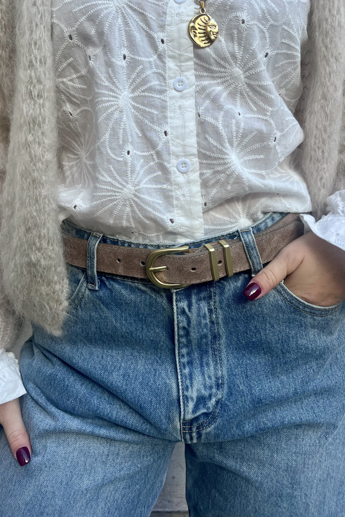 chummy ceinture croûte de cuir de vachette avec une boucle doré (2)