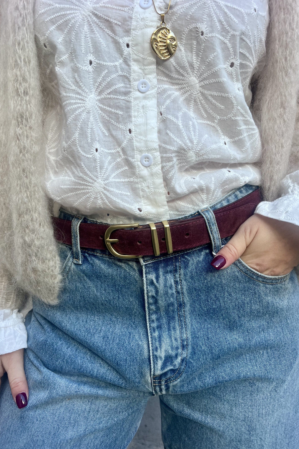 chummy ceinture croûte de cuir de vachette avec une boucle doré (2)