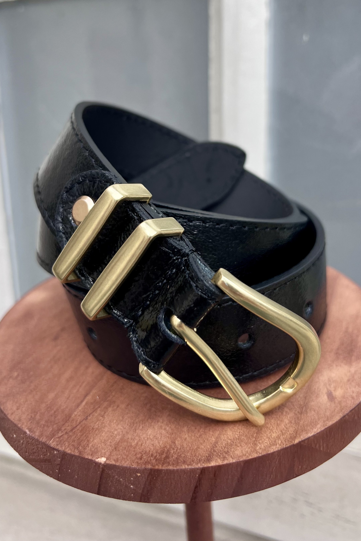 chummy ceinture croûte de cuir de vachette avec une boucle doré (1)