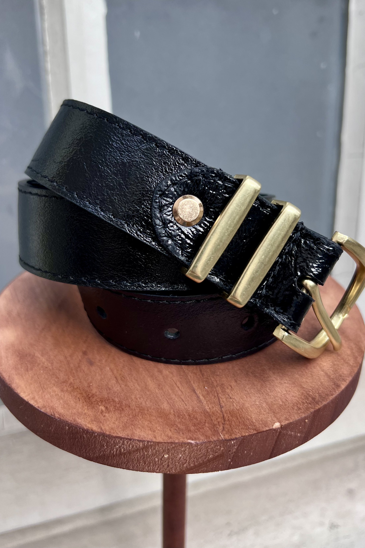 chummy ceinture croûte de cuir de vachette avec une boucle doré (2)