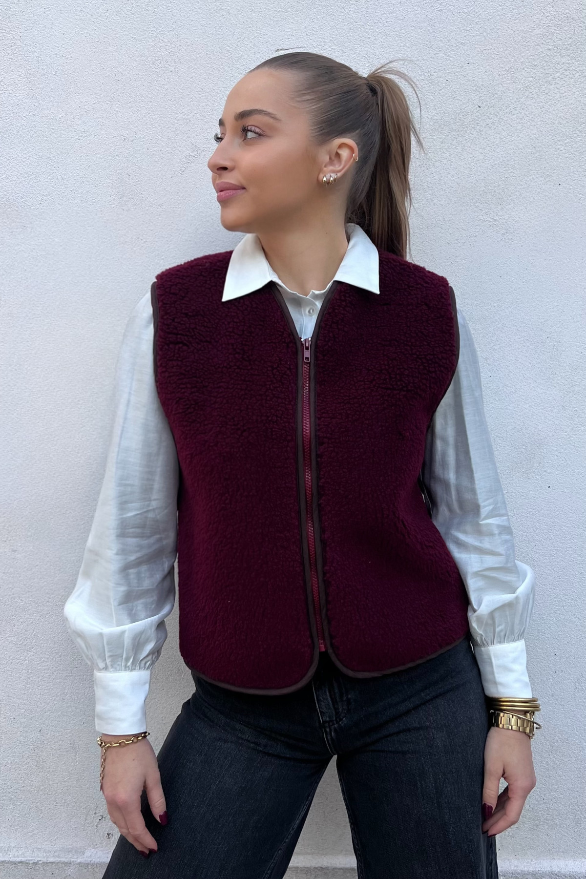 gilet sans manches style sherpa bordeaux zippé 6210 orsetto  (1)