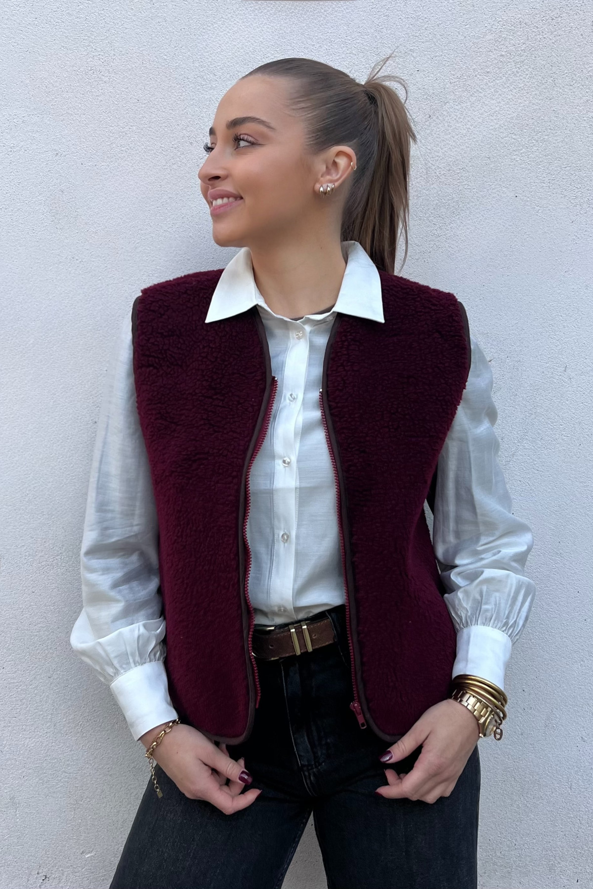 gilet sans manches style sherpa bordeaux zippé 6210 orsetto  (2)