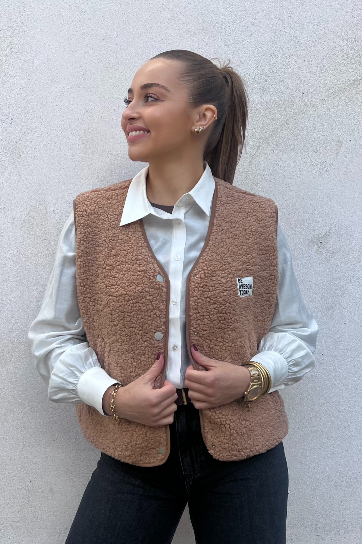 chummy sherpa sans manches taupe be awesome 2070 (2)