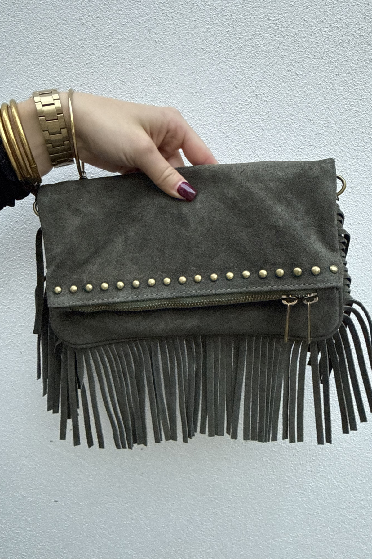 chummy pochette à franges louisa kaki 087 (2)