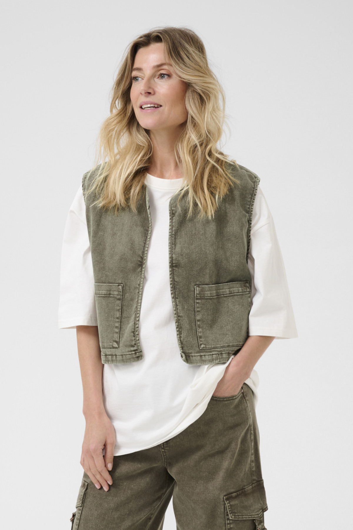 Veste sans manches melanie cream kaki  4056 (2)