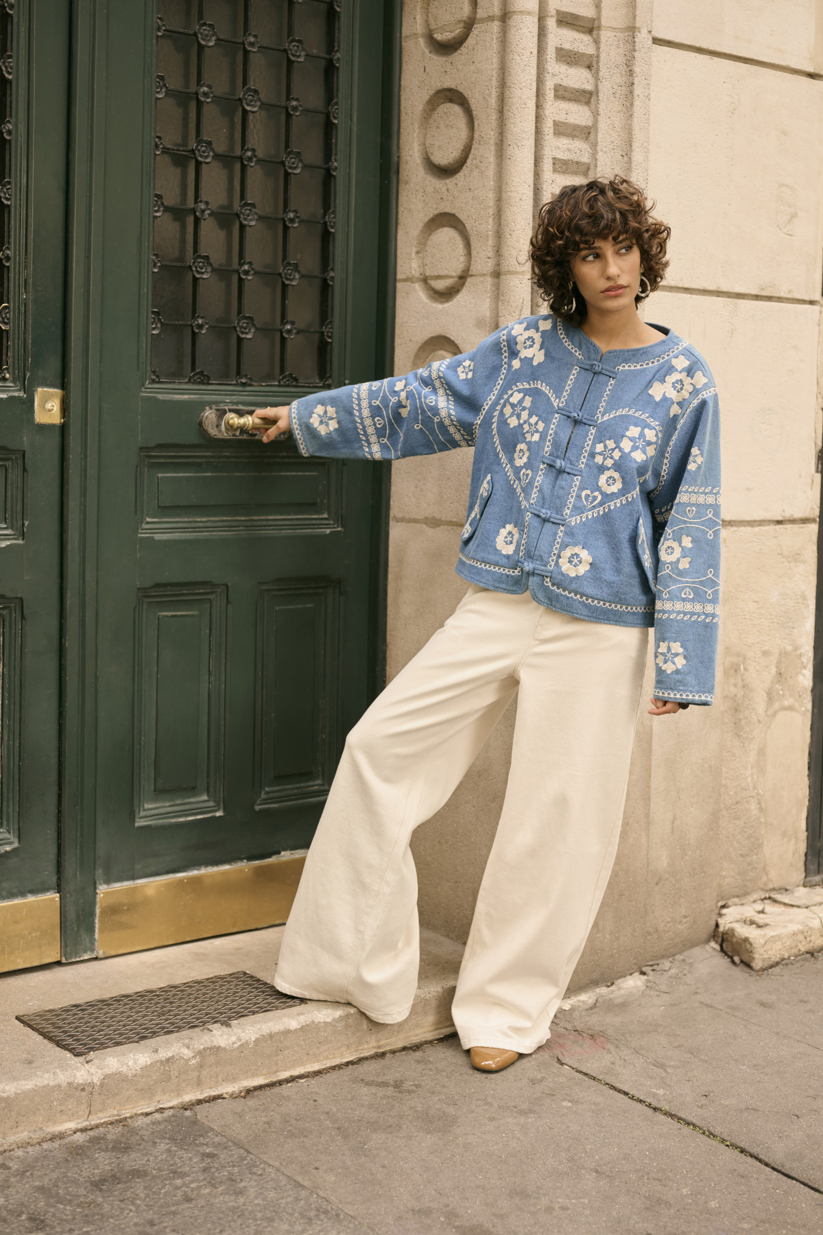 blouse cream en denim avec broderie 10614559 (4)