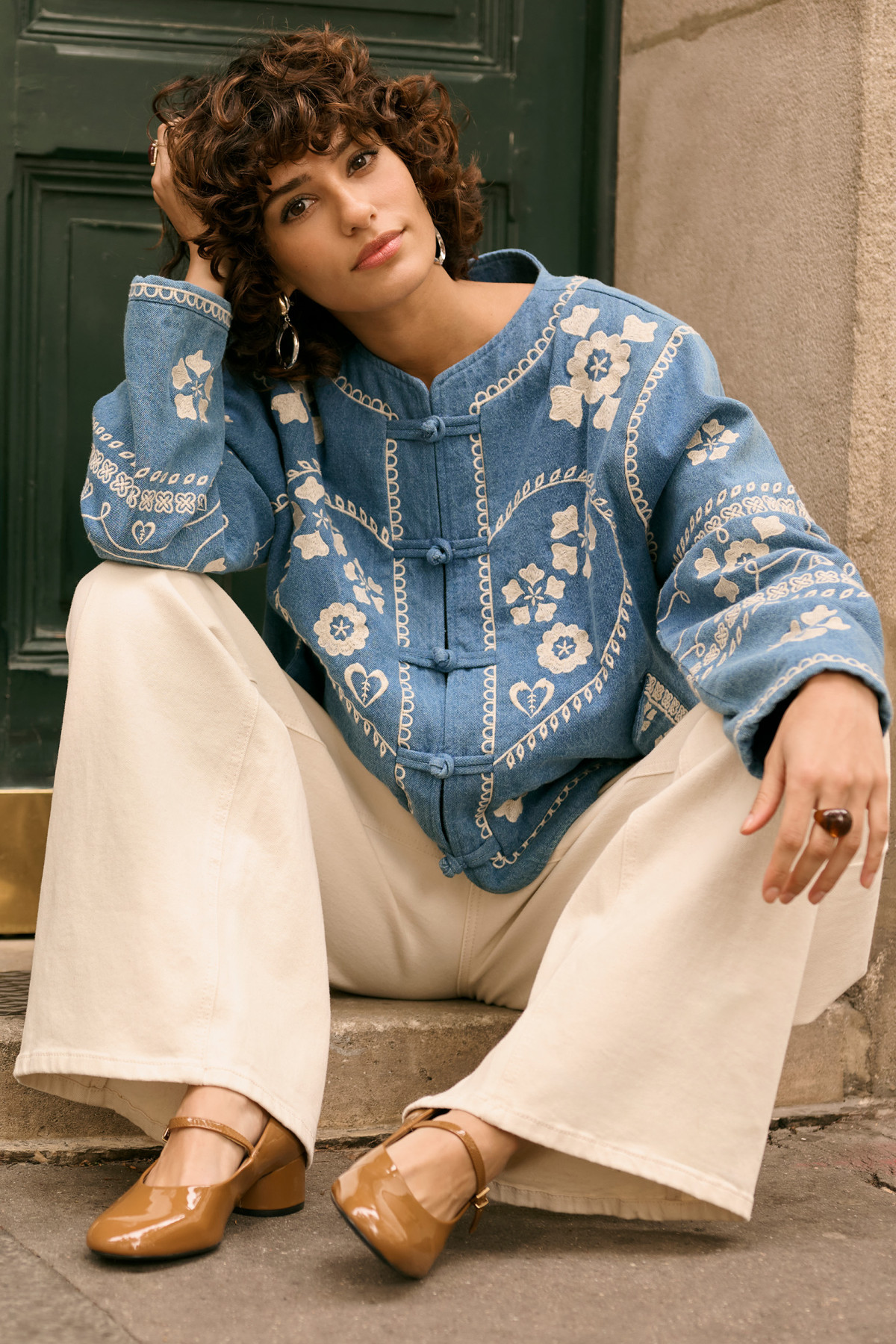 blouse cream en denim avec broderie 10614559 (5)