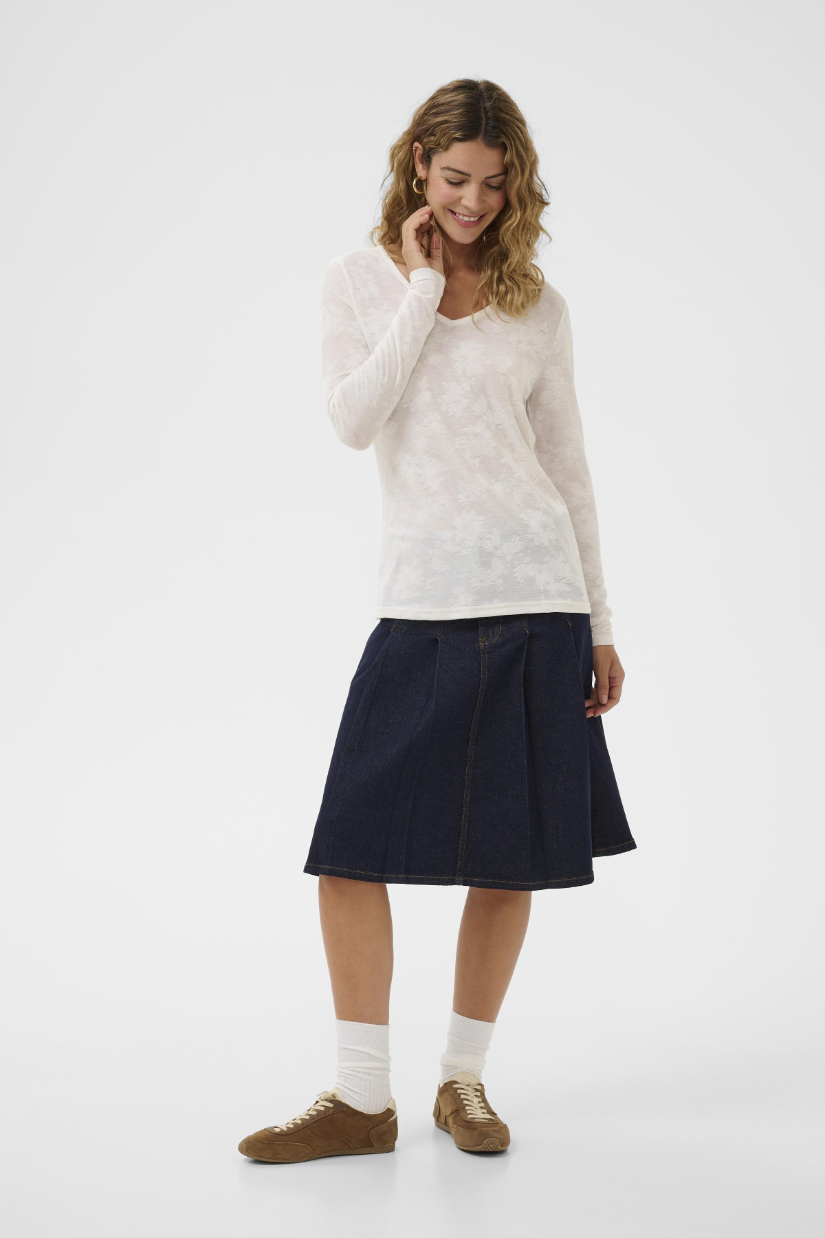 tshirt cream à motifs floraux en relief 10614612 (4)