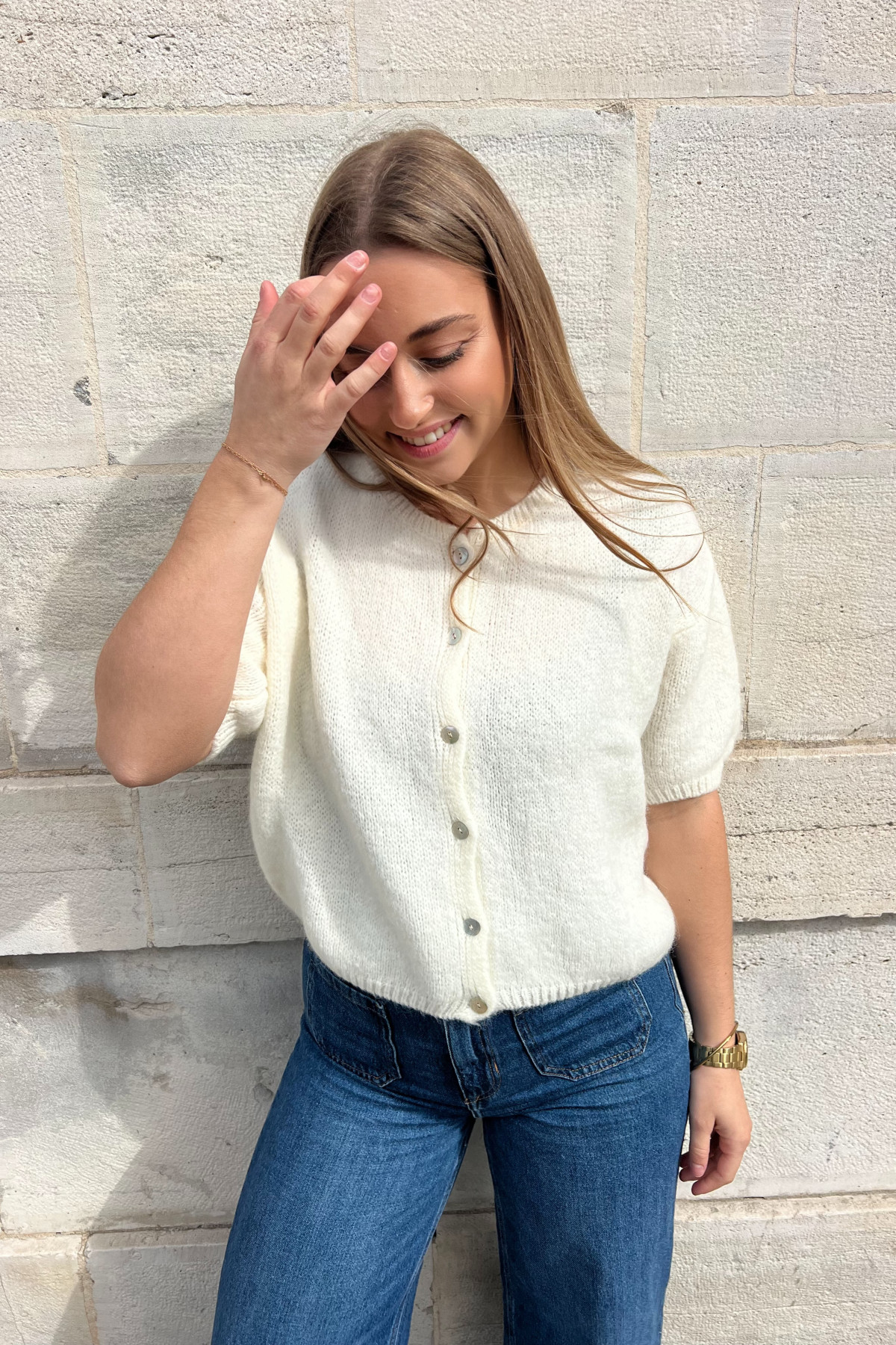 chummy gilet lili manches 3/4 blanc 7529 (2)