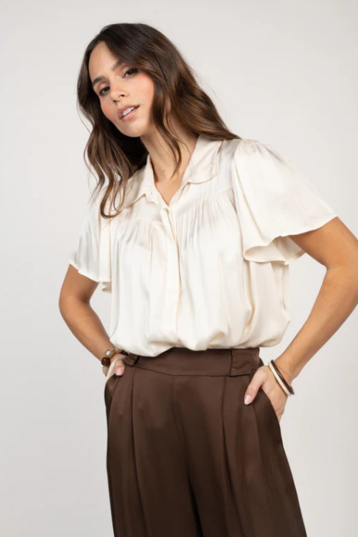 PAKO LITTO CHEMISIER SATINÉ ÉVANGÉLINA ECRU (1)