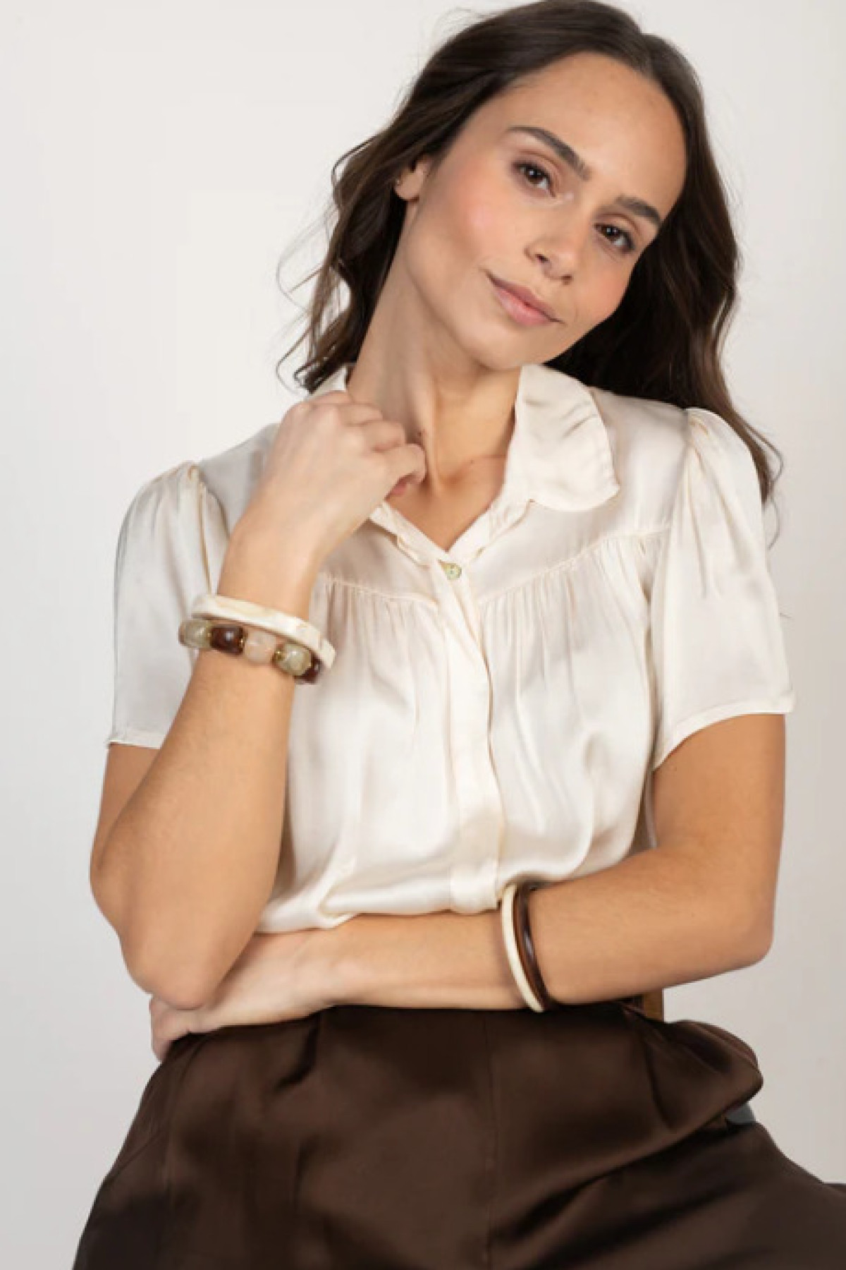 PAKO LITTO CHEMISIER SATINÉ ÉVANGÉLINA ECRU (2)