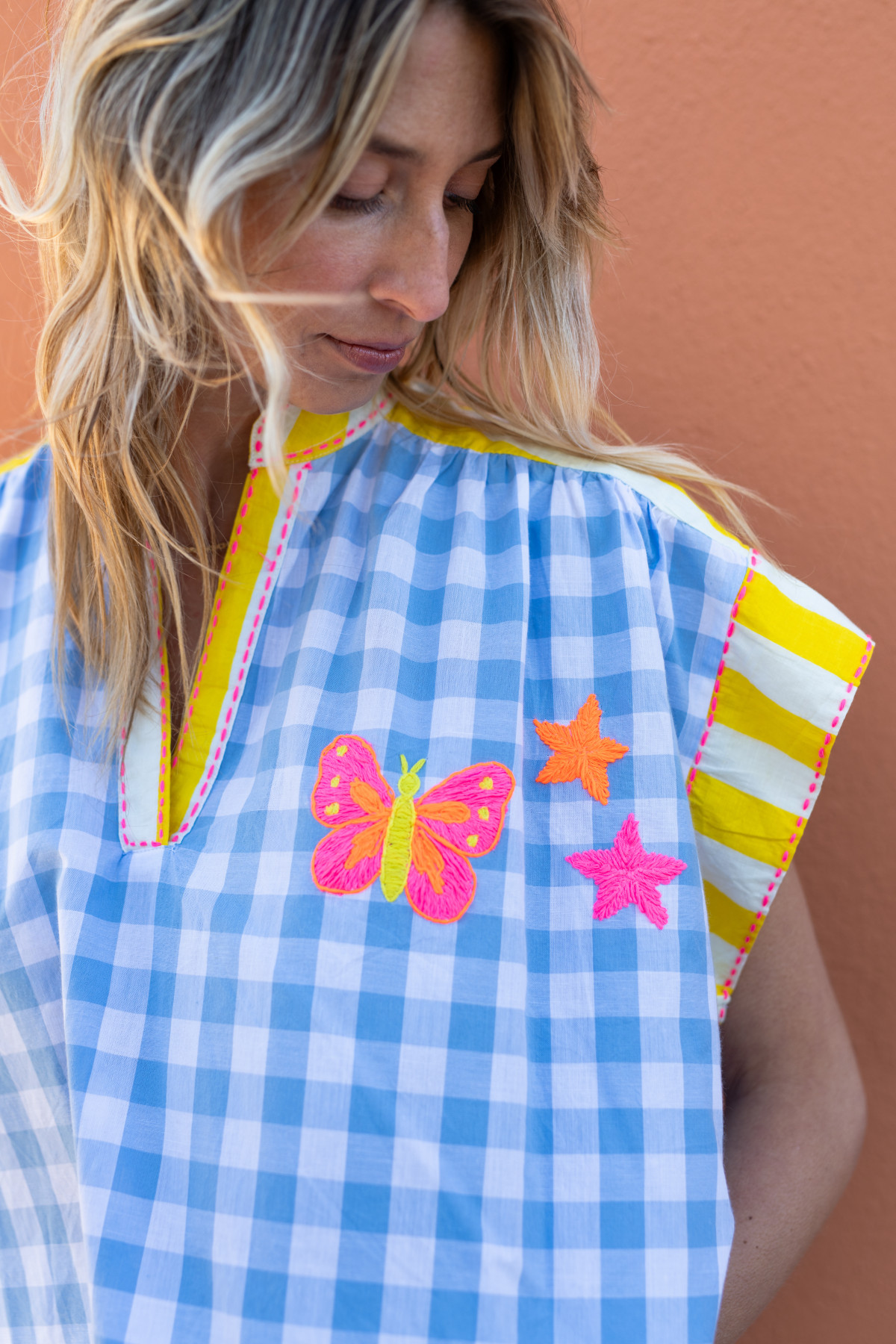 BLOUSE COLORÉ BLEUE ET JAUNE (3)