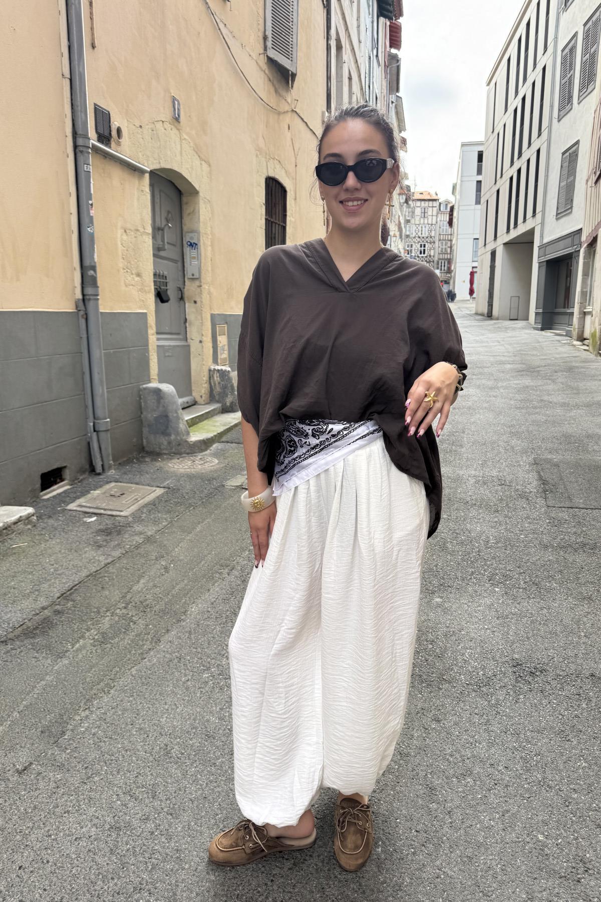 Top blouse en voile de coton chocolat  (2)