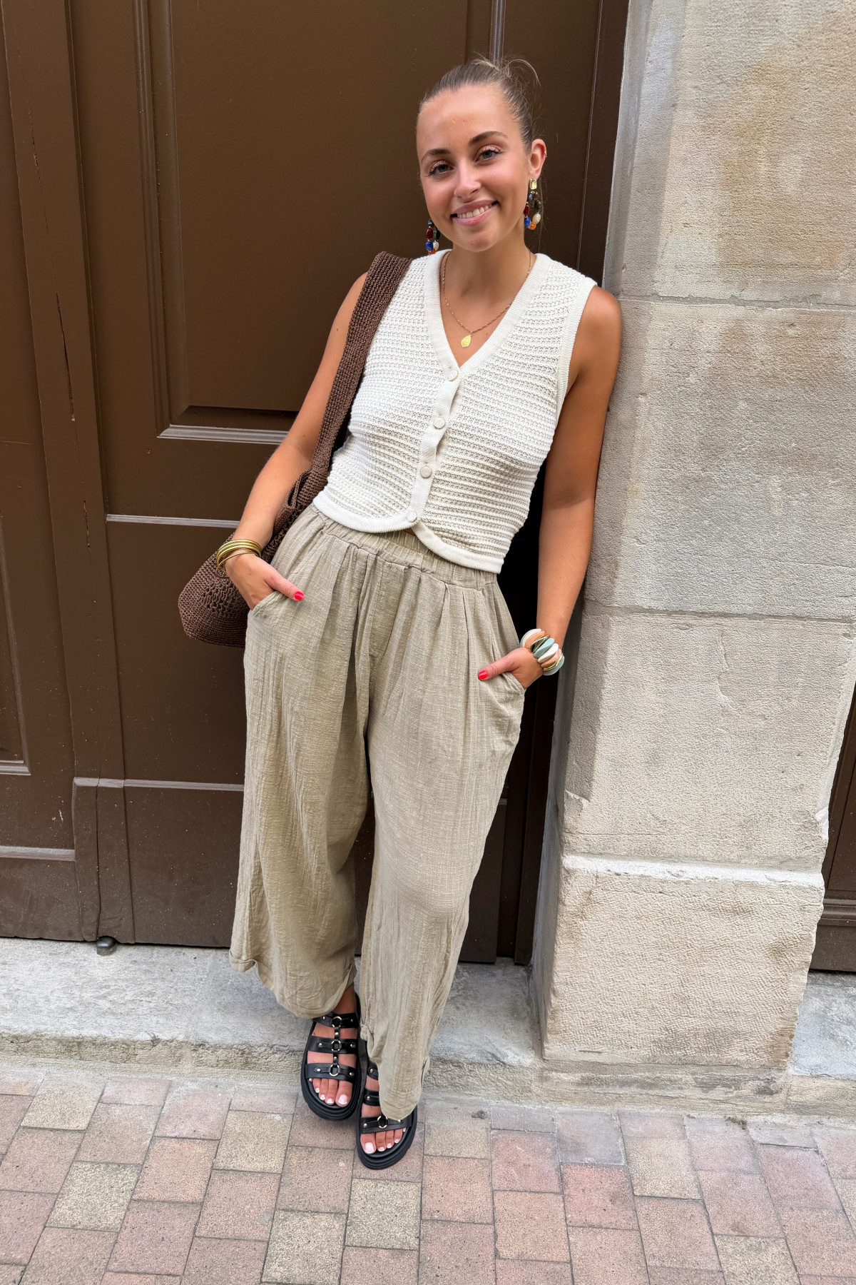 pantalon en lin kaki/beige  (3)