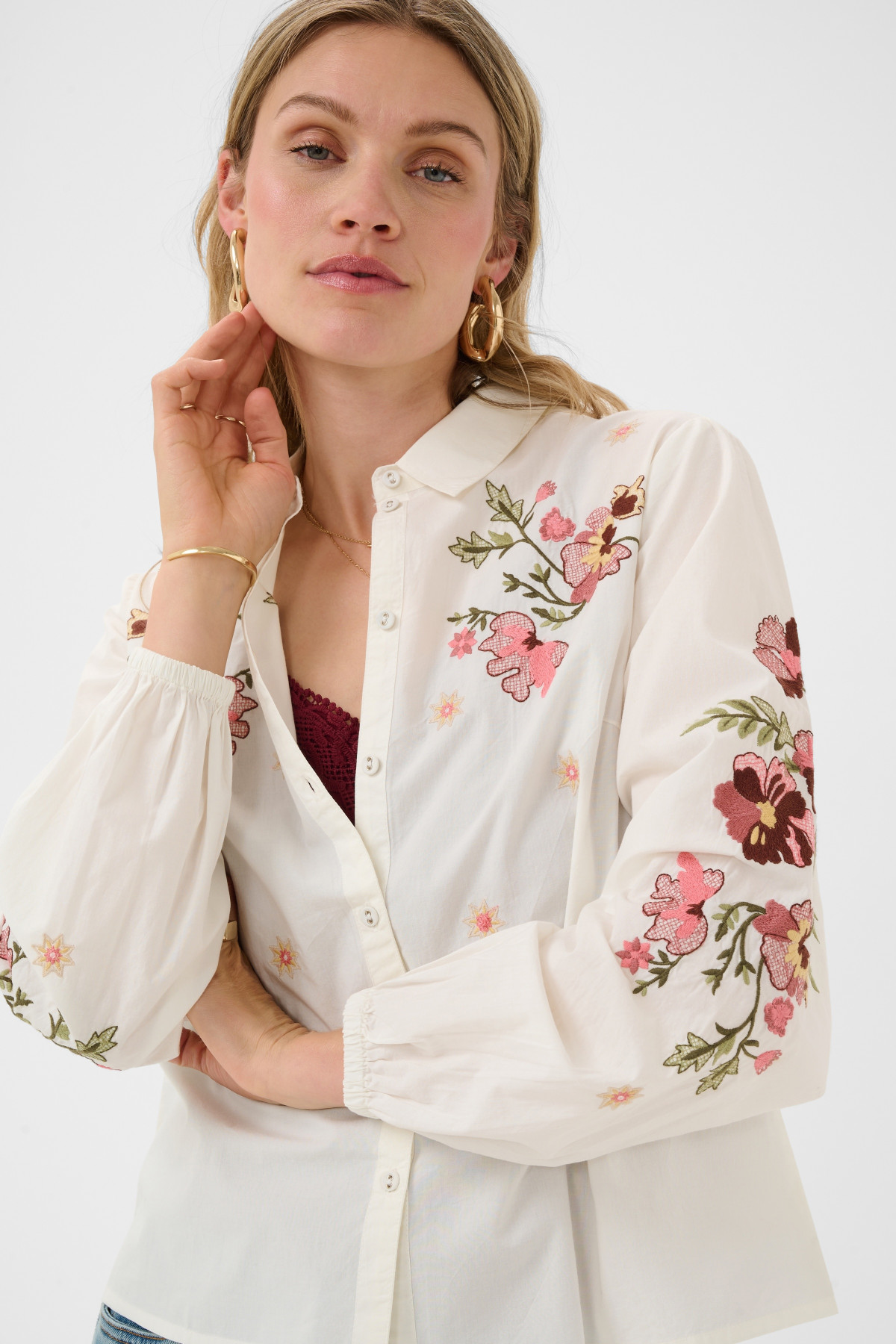 CREAM CHEMISE 5302 PEONA BLANC BRODERIES ROSE H26 (1)