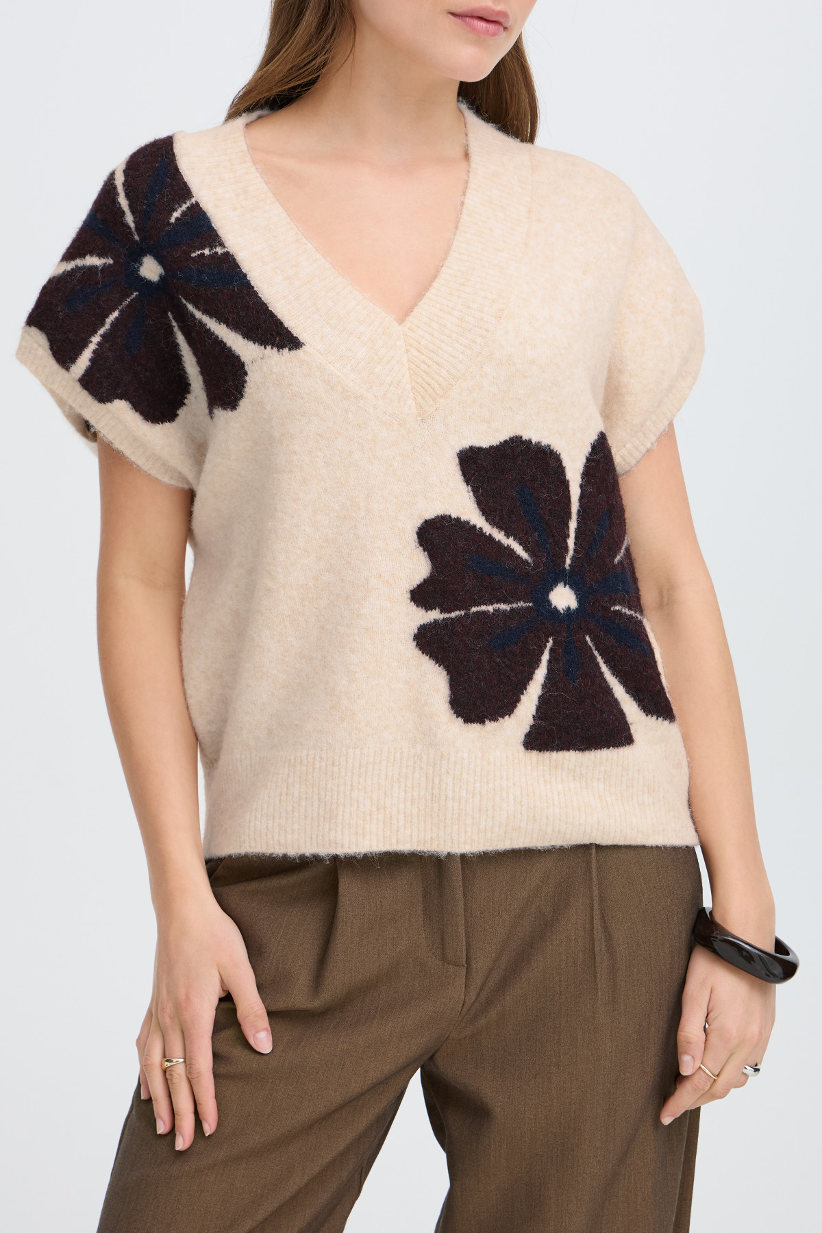 B YOUNG PULL OMEA BEIGE ET MARRON 20819169  (3)
