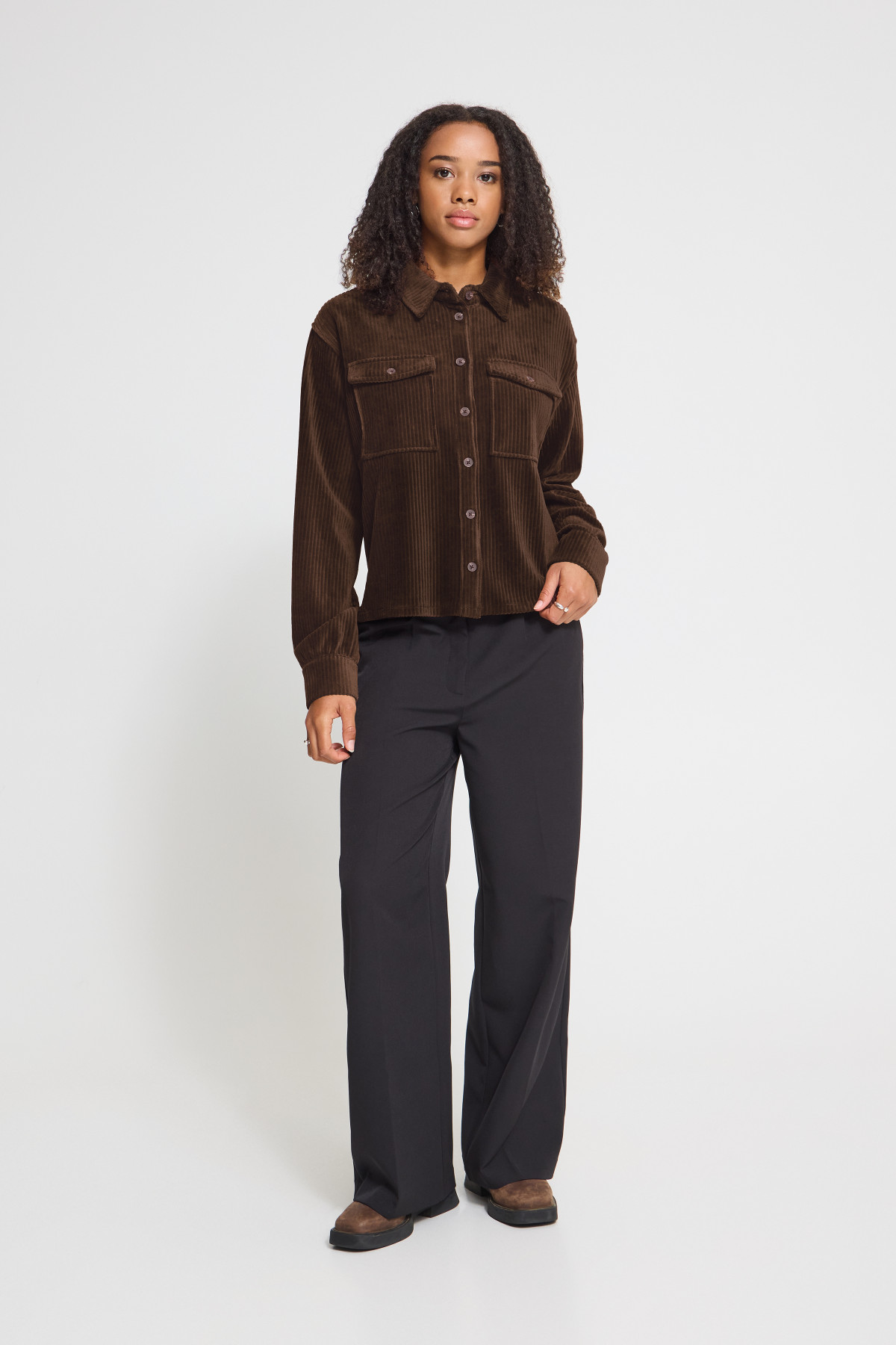 ICHI VESTE TAMARY CHOCO 20126372 VELOURS  (5)