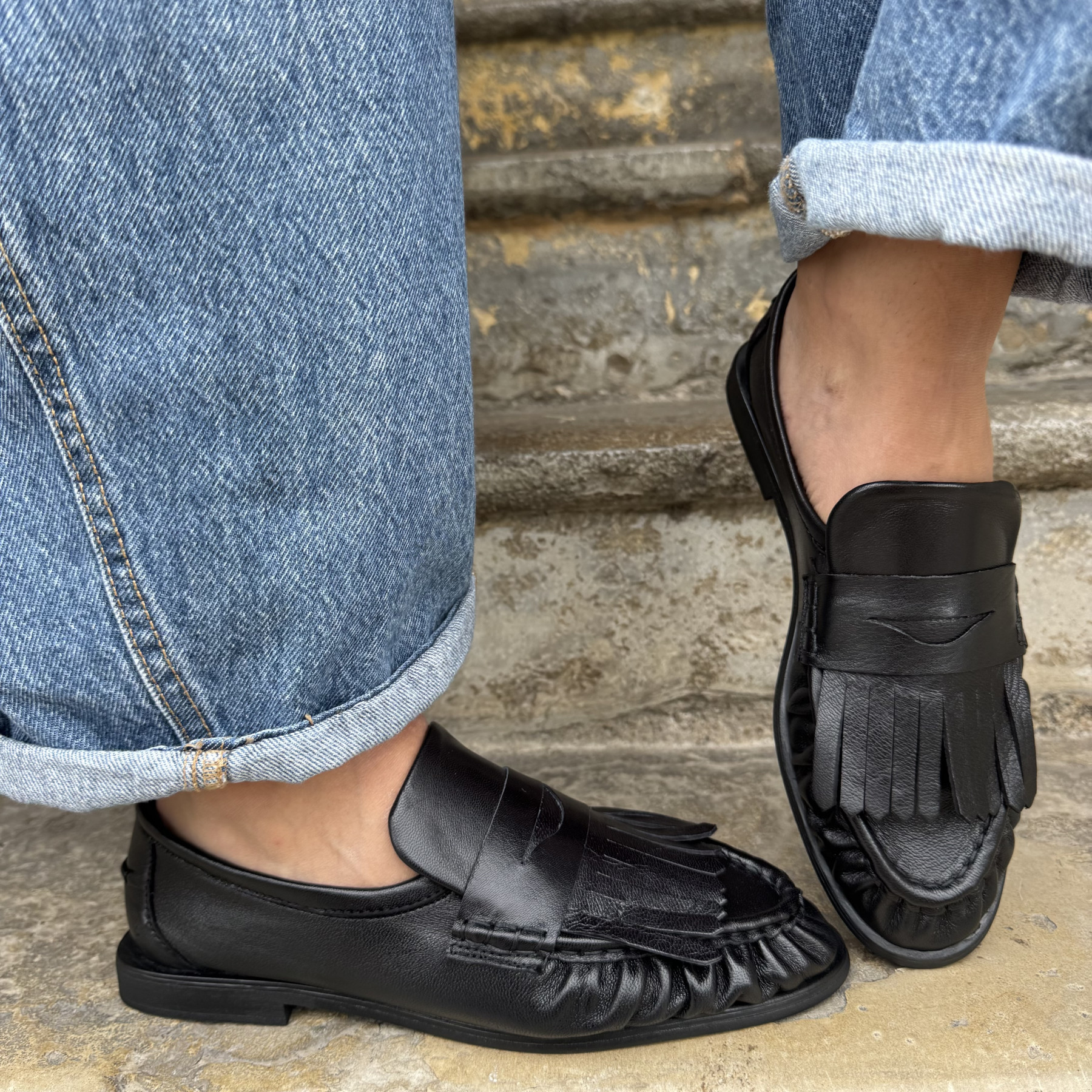 pavement mocassin paelmira fringle black (4)