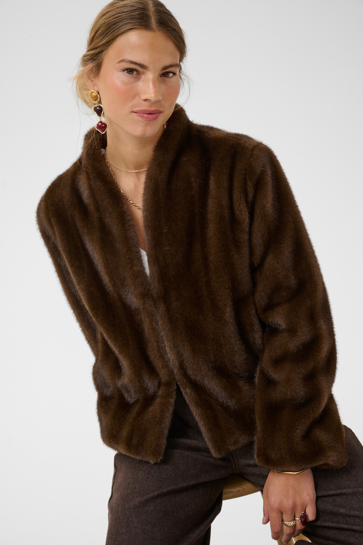 Veste cream frania fourrure marron 10615562 (1)