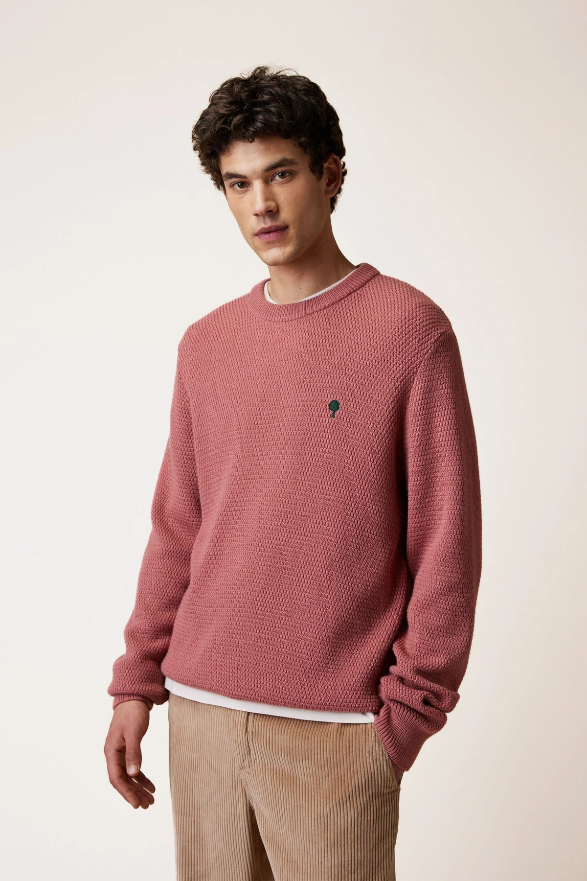 faguo aumont pull col rond en laine rose (1)