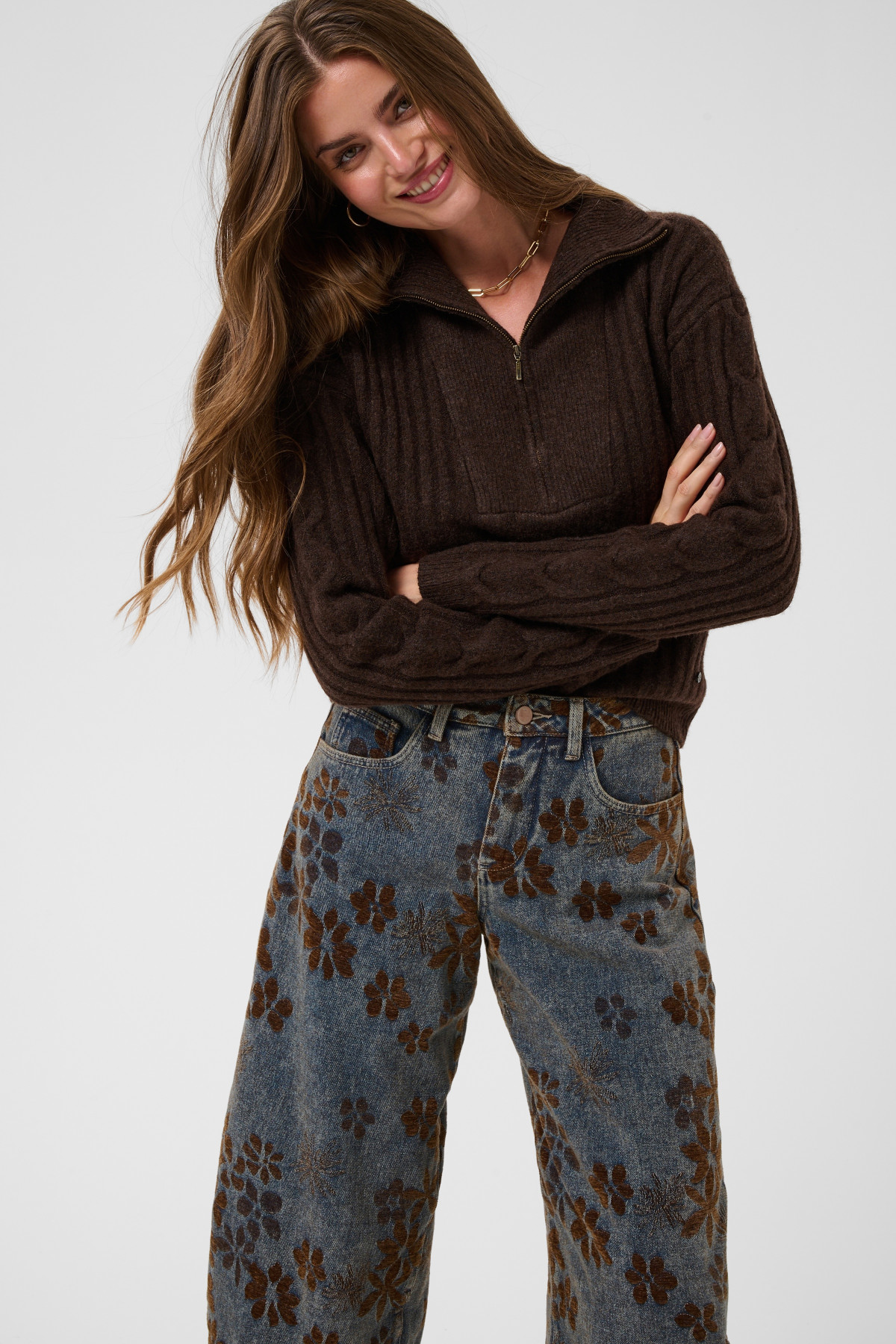 jeans barrel cream ramona avec fleurs velours marron 10615842 (2)