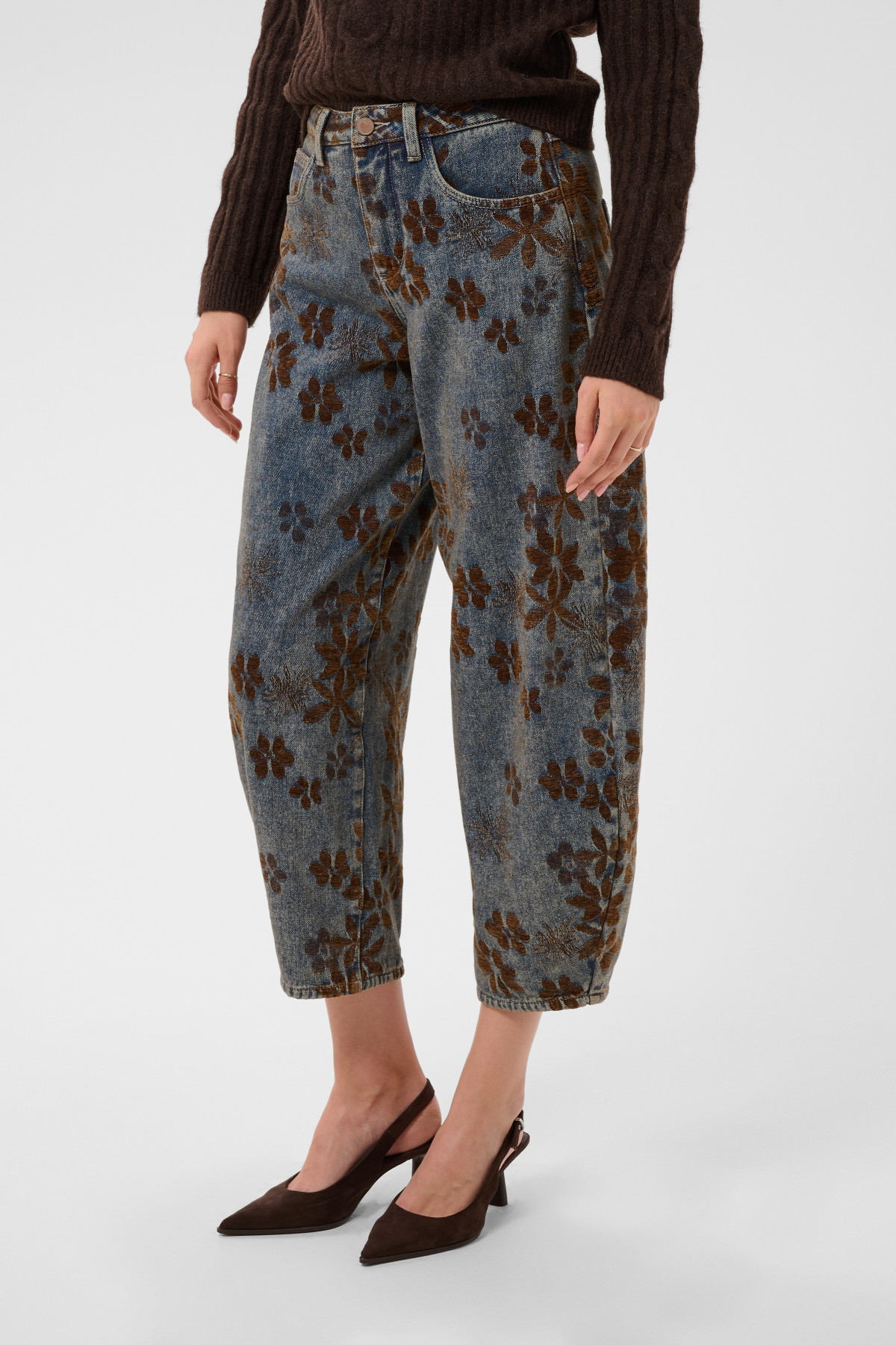 jeans barrel cream ramona avec fleurs velours marron 10615842 (3)