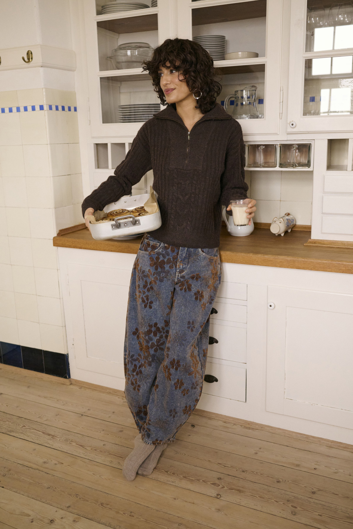 jeans barrel cream ramona avec fleurs velours marron 10615842 (5)