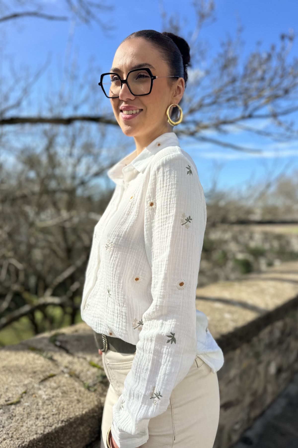 CHEMISE AVEC PETITES FLEURS EN GAZE DE COTON  6617-F73