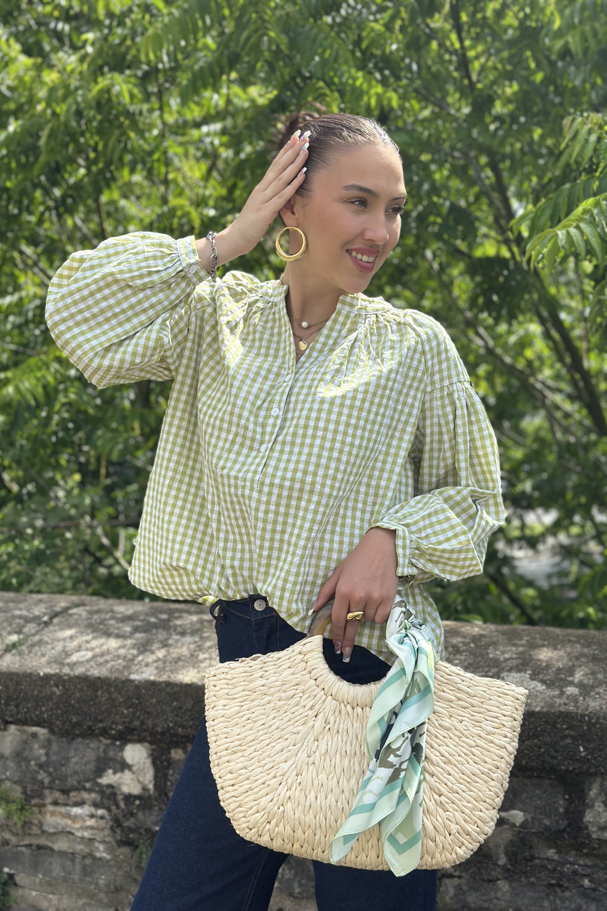 chemise carreaux vichy season VERT 14h165