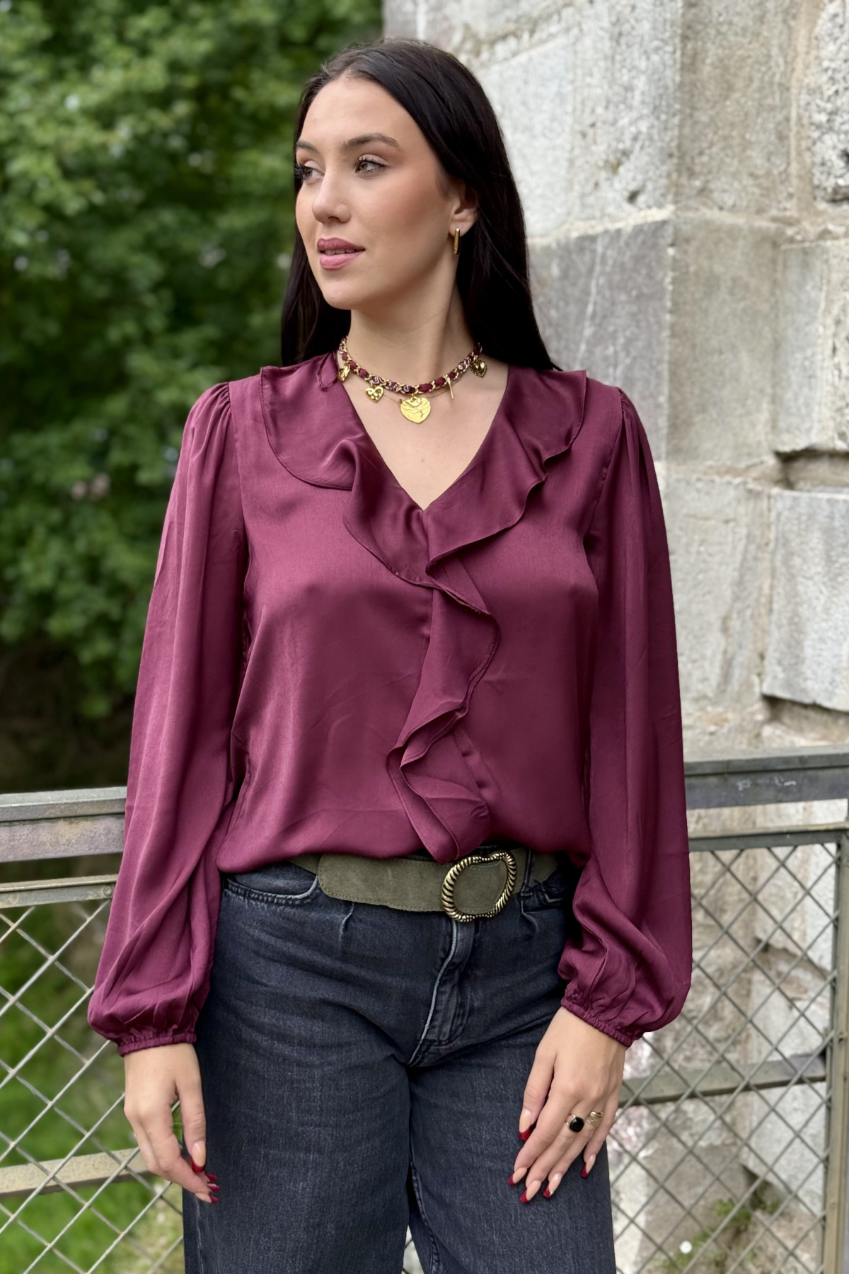 chemisier avec volant jabot igomi b young bordeaux 8095 