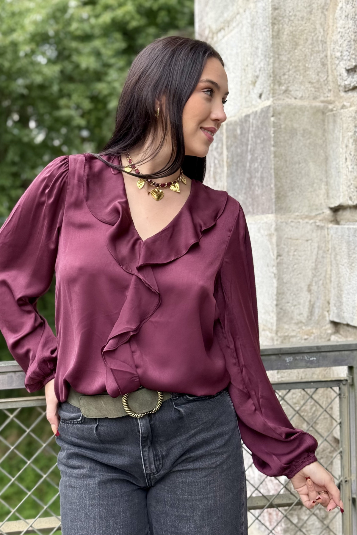 chemisier avec volant jabot igomi b young bordeaux 8095 