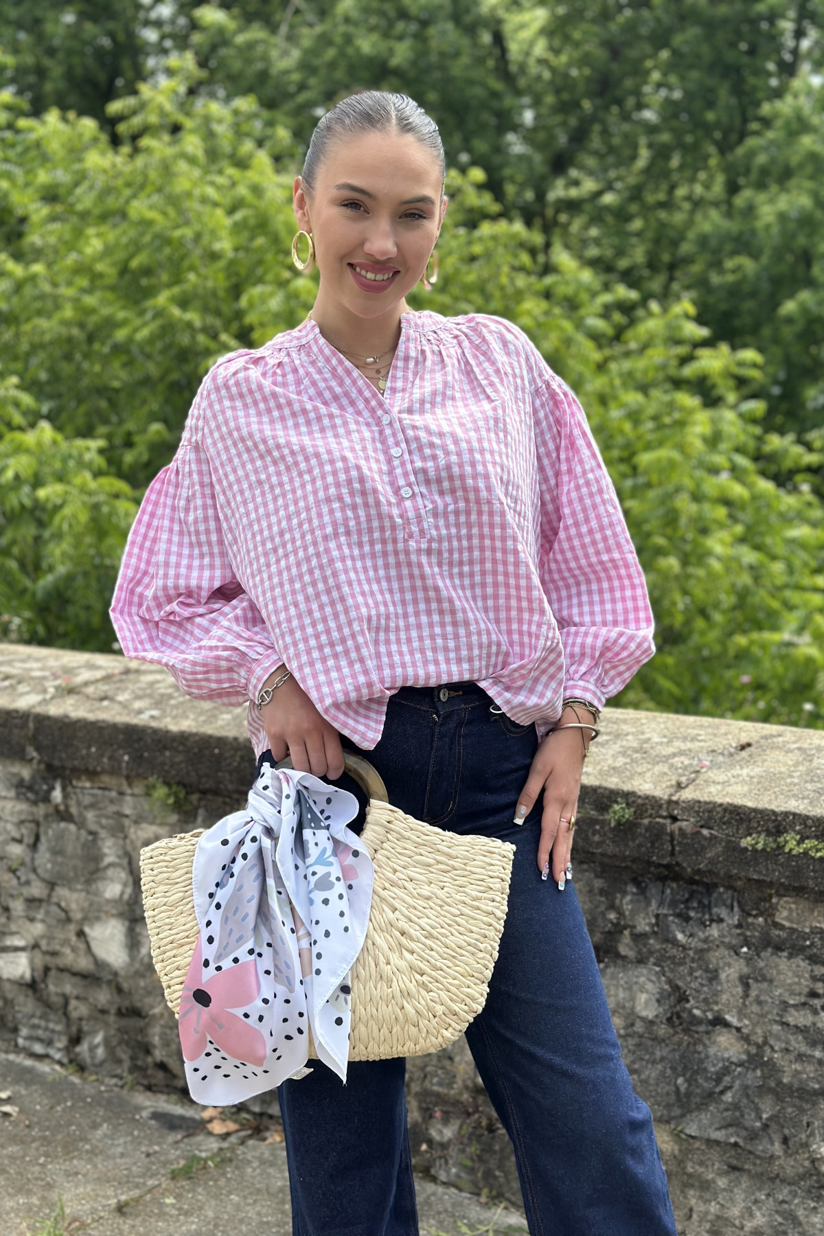 chemisier vichy rose season 14H165
