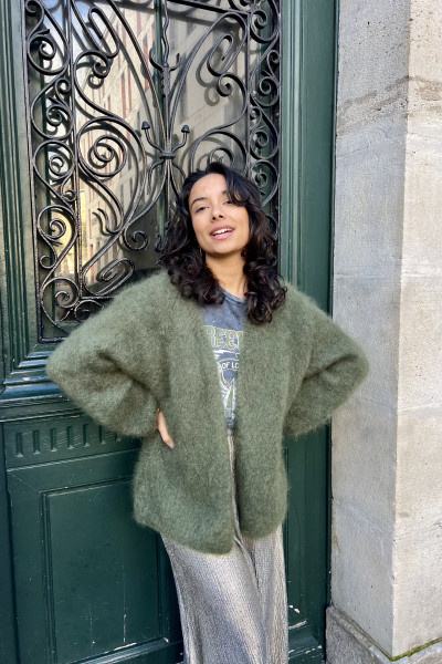 CHUMMY GILET KID MOHAIR VERT KAKI 22533