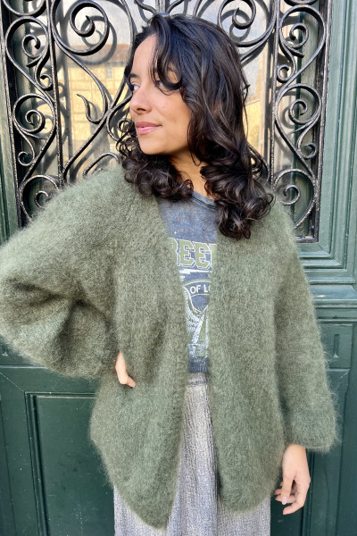 CHUMMY GILET KID MOHAIR VERT KAKI 22533