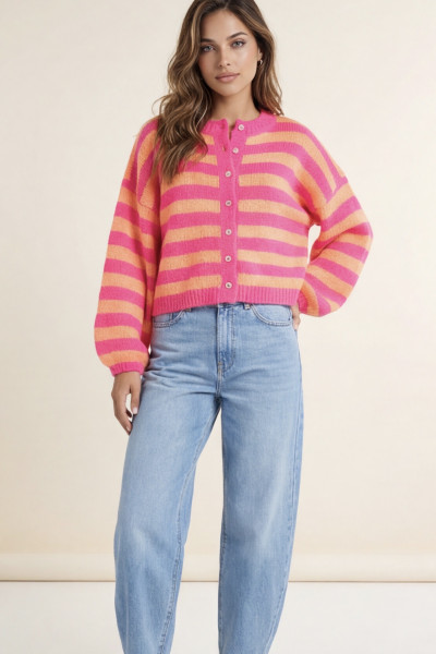 chummy gilet lilou rayé rose et orange 8506