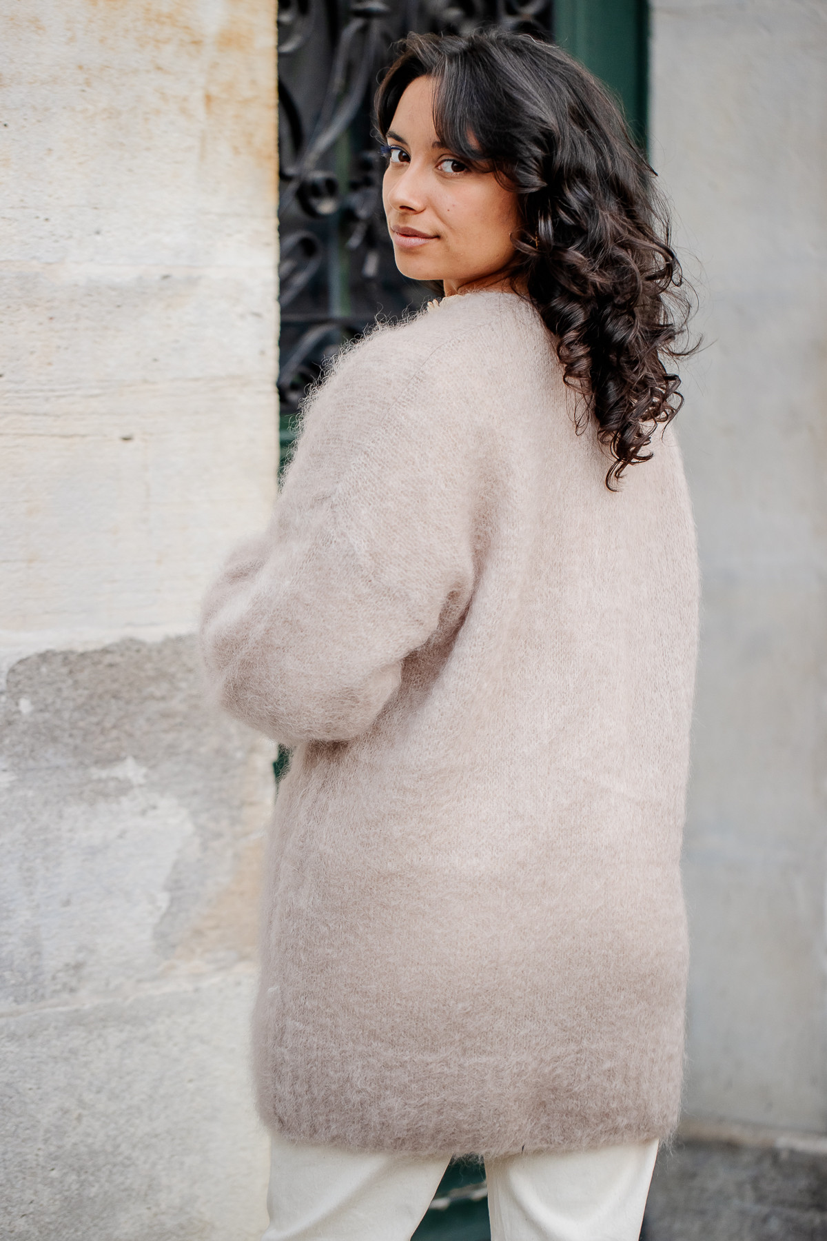 CHUMMY GILET LONG 23053 FEMME MOHAIR BEIGE DEUX POCHES