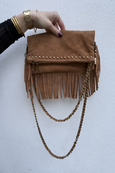 chummy pochette louisa à franges couleur camel 087