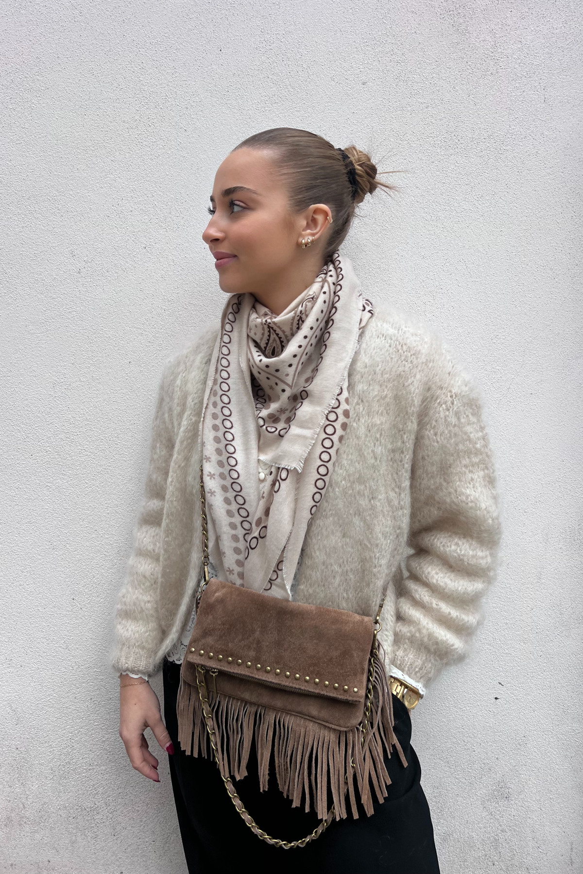 chummy pochette louisa à franges marron 087