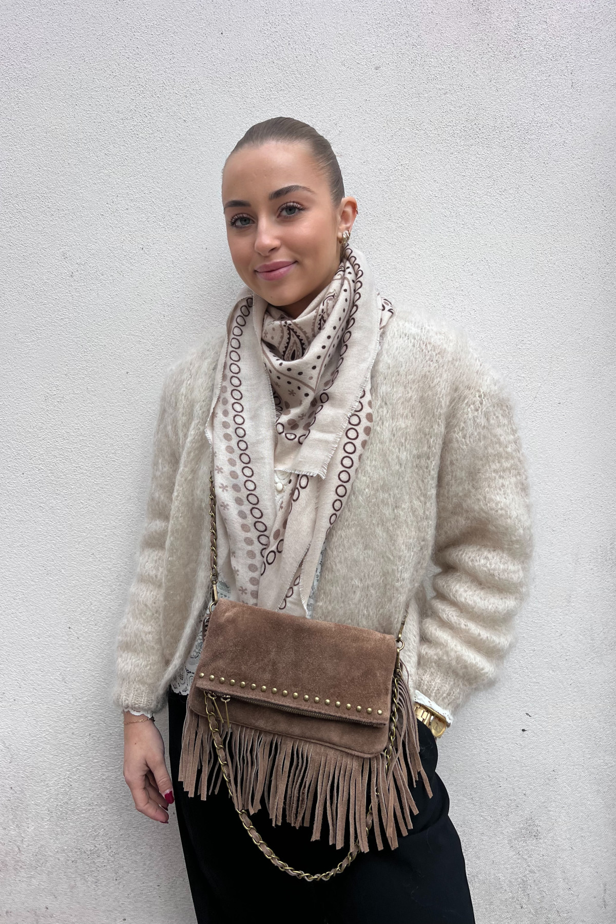 chummy pochette louisa à franges marron 087