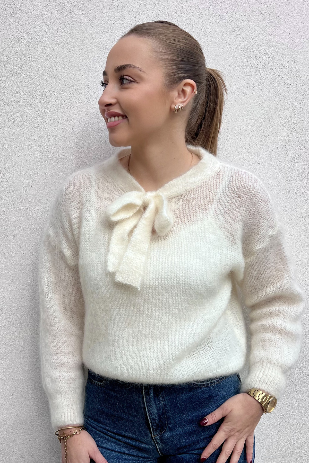 chummy pull en mohair à noeud 