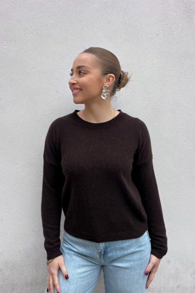 chummy pull fin en cachemire marron chocolat