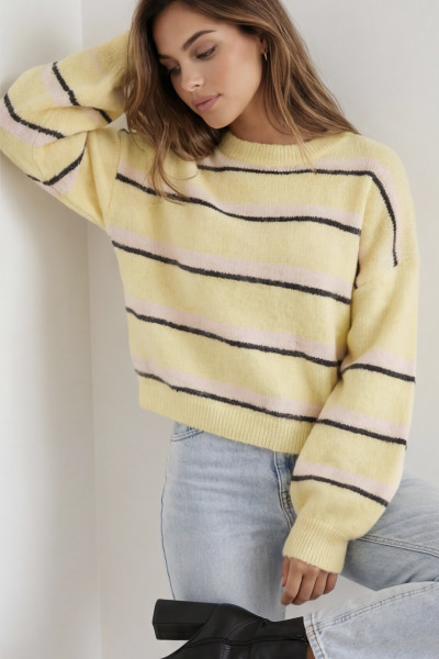 chummy pull maé rayé jaune, crème et marron 8506