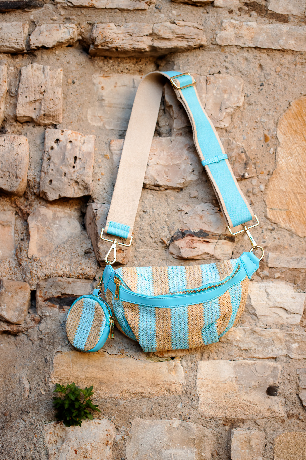 CHUMMY SAC BANANE 6317 FEMME IMPRIME RAYURES BLEU CIEL RIVE GAUCHE