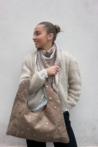 chummy sac en daim taupe effet hobo oversize