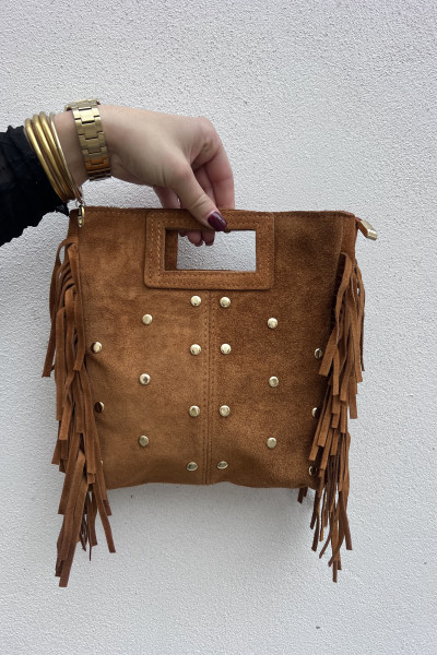 chummy sac marion en cuir à oeillets métalliques camel