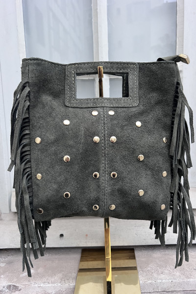 chummy sac marion en cuir à oeillets métalliques kaki