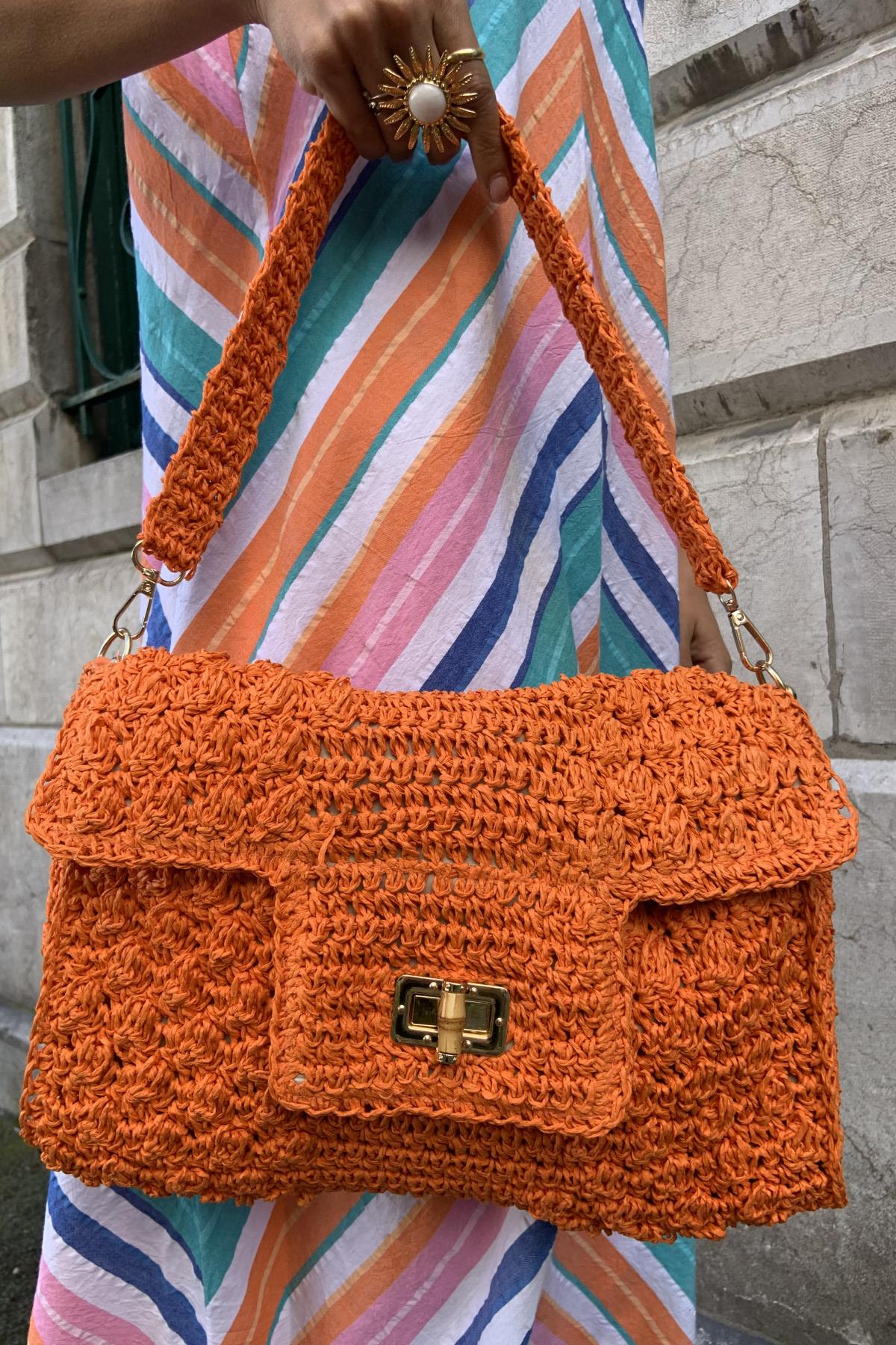 CHUMMY SAC ORANGE raphia KSB801