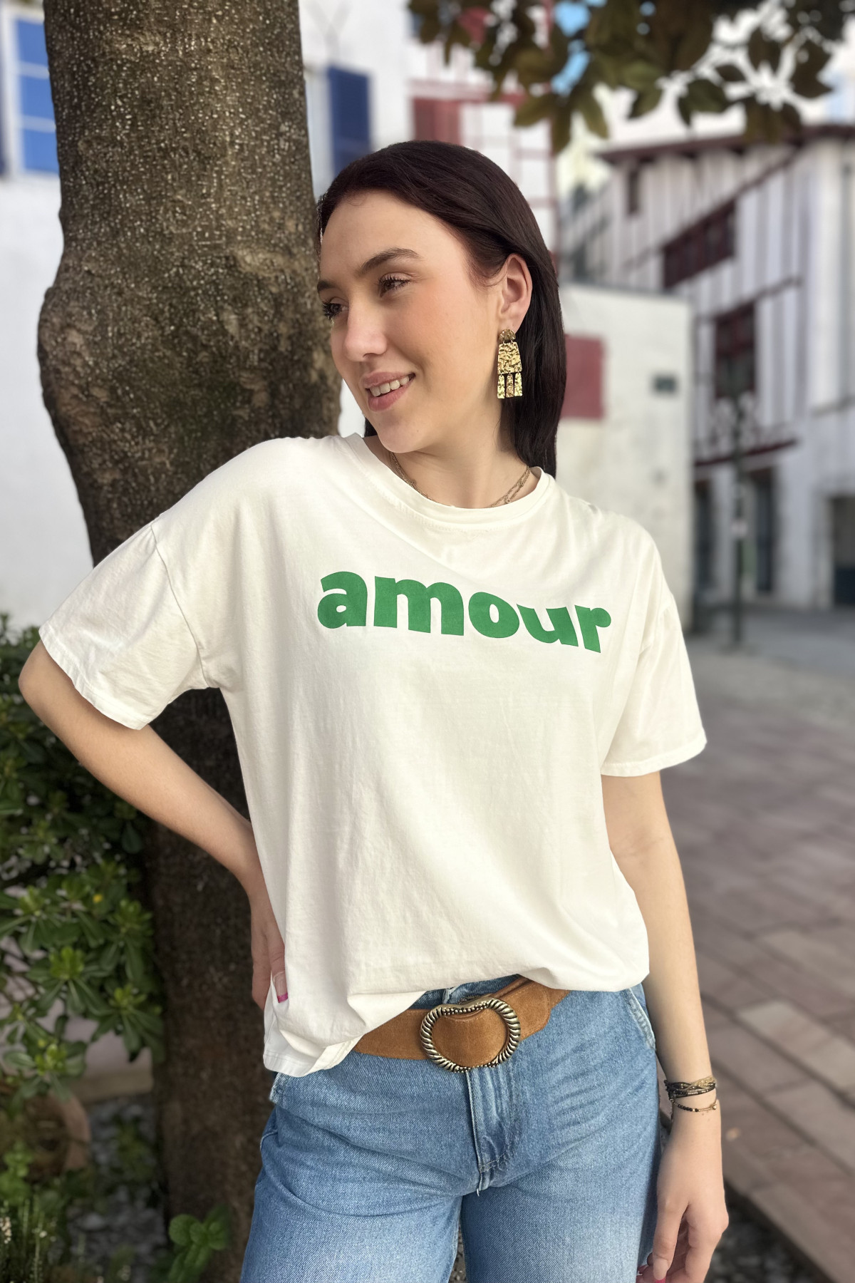 Chummy tee shirt blanc amour en vert 